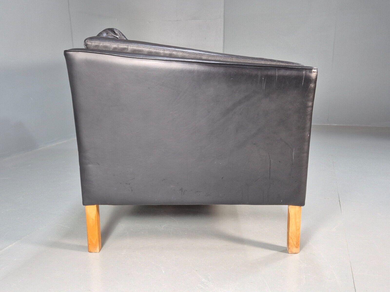 Vintage Danish 2 Seat Sofa Black Leather 1980s Retro MCM EB8697 M2SS - UKDK FURNITURE