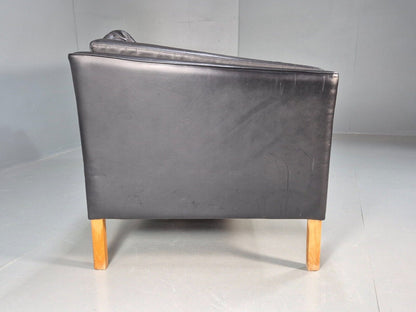 Vintage Danish 2 Seat Sofa Black Leather 1980s Retro MCM EB8697 M2SS - UKDK FURNITURE