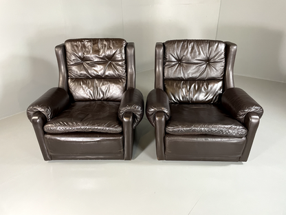 2 Danish Style Lounge Chairs Wingback Leather Vintage 1970s Retro EB5688 MNOR2