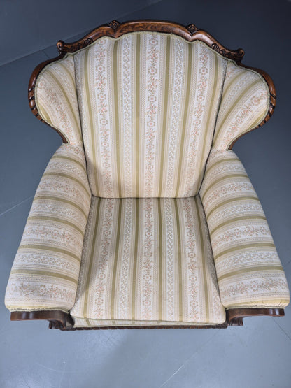 Antique Scandinavian Lounge Chair Regency Stripe Upholstery 1900s EB10765 VCAR18