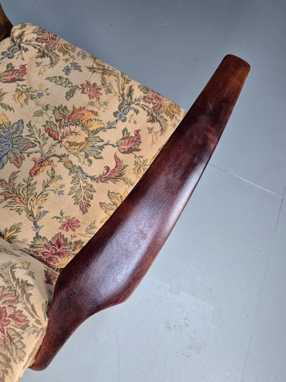 Vintage 1960s Parker Knoll Open Armchair Floral Print Beech Frame EB9711 MNOR - UKDK FURNITURE