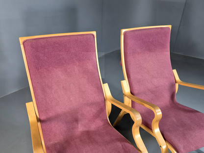 2 Vintage Danish Lounge Chairs Pink Bentwood Ostergaard Retro MCM EB7220 MBEN - UKDK FURNITURE