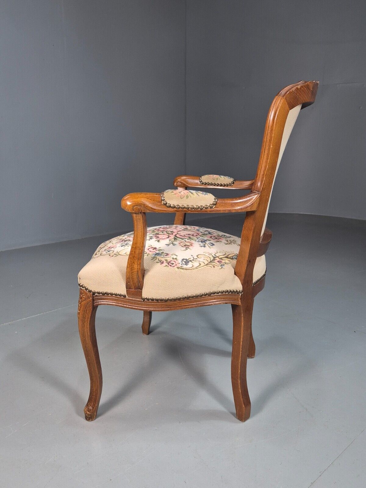 Vintage Danish Lounge Chair Fauteuil Floral Tapestry Hardwood Retro EB8083 VCAR - UKDK FURNITURE