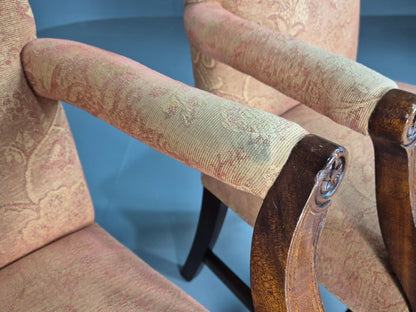 2 Vintage Lounge Chair Peach Floral Cotton Georgian Style 1980 Repro EB8215 VCLO - UKDK FURNITURE