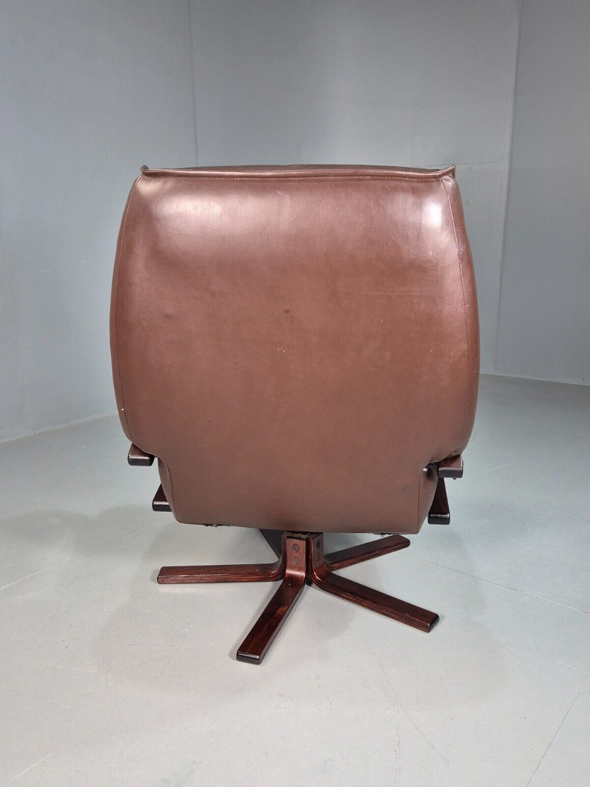 Vintage Danish Swivel Lounge Chair Brown Leather Bentwood 1980 Retro EB8269 MSWI - UKDK FURNITURE