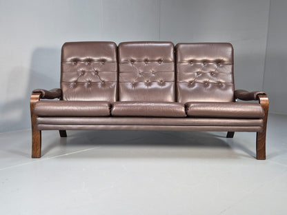 Vintage danish 3 seat Brown Leather Sofa Bentwood Frame 1980s Retro EB9079 M3SS - UKDK FURNITURE