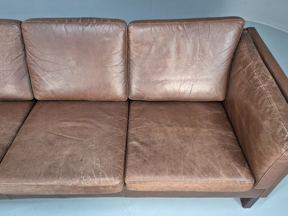 Mid Century Retro Settee Three Seater Brown Leather Vintage Denmark EB10081 M3SS8
