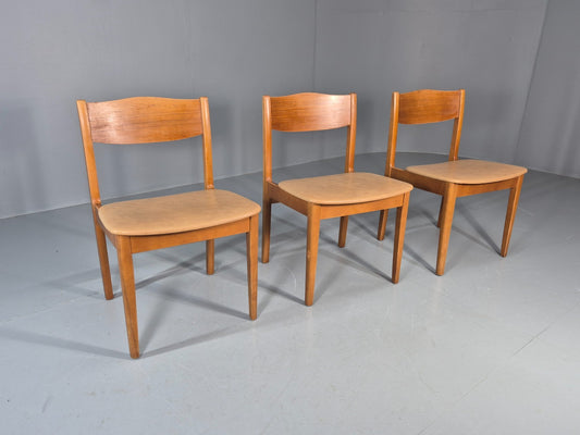 3 Vintage 1970s Dining Chairs Retro MCM Teak Beech Tan Vinyl EB11655 MDIN1