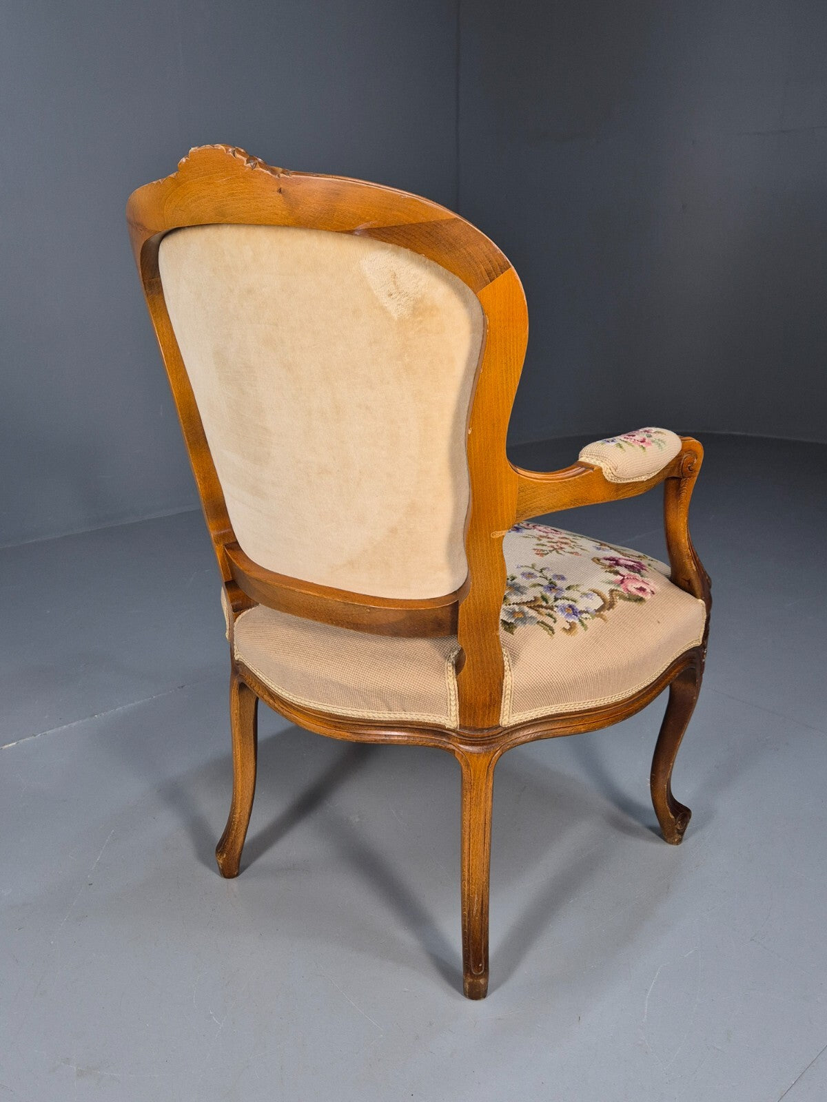 Vintage Armchair Embroidered Floral Pattern Louis XVI Style Beech EB9564 VCLO - UKDK FURNITURE