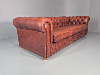 3 Seater Chesterfield Sofa Red Leather Studded Vintage EB11021 VCHE15