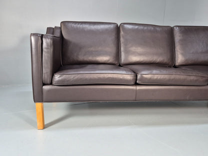 Vintage Danish 3 Seat Sofa Dark Brown Leather 1970s Retro MCM EB10071 M3SS2