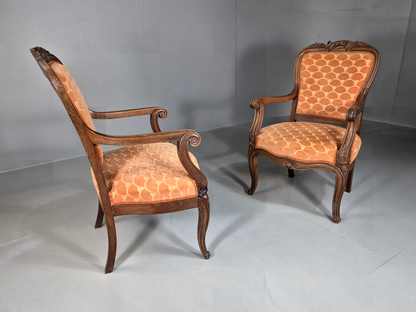Vintage Fautueil Chairs Orange Upholstery Mahogany Antique  EB7380 VCLO11