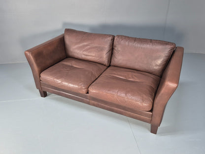 Vintage Danish Two Seater Settee in Brown Leather 1970s Danish Retro EB8351 M2SS6
