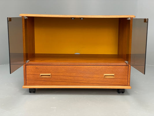 Vintage Teak Media Unit Glass Doors Record Storage Drawer 1970s EB10965 MWOO1