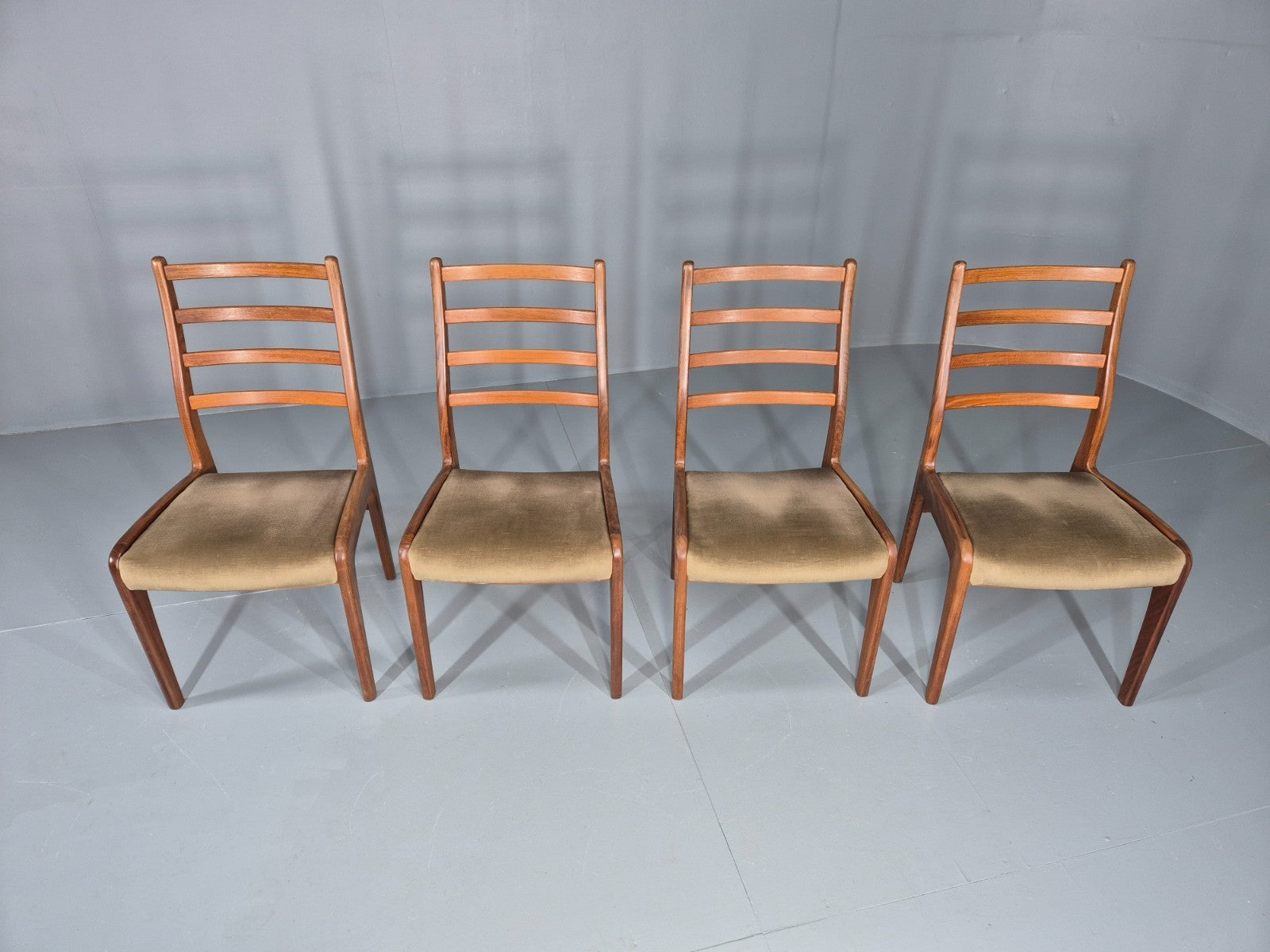 4 Vintage G Plan Dining Chairs Teak Ladder Back Frames Green Retro EB11836 MDIN3