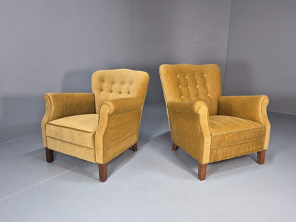2 Art Deco Cottage Chairs Vintage Danish Gold Velour  1940s   EB10737 VCLO1