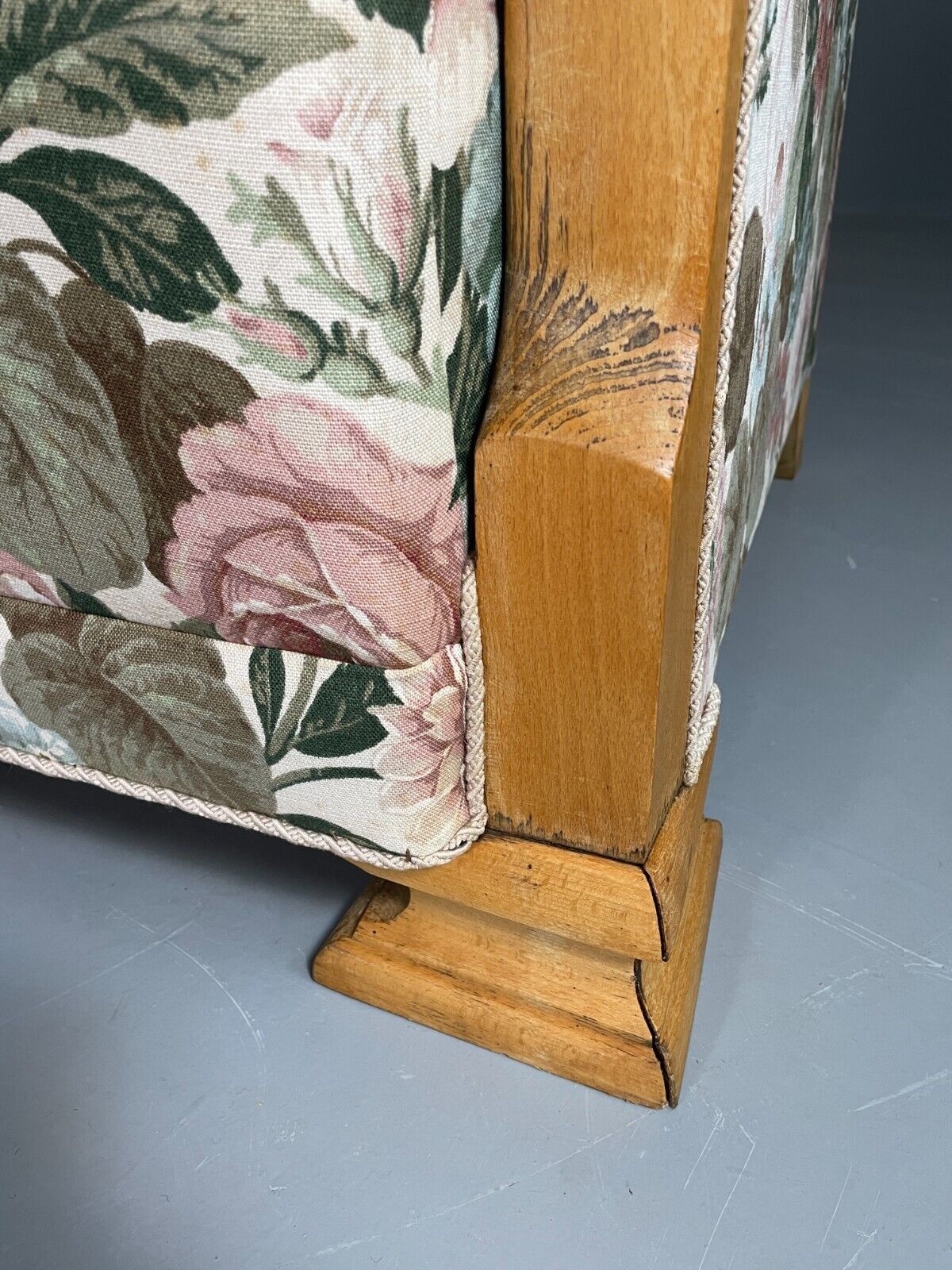 EB6654 2 Vintage Danish Lounge Chairs Floral Honey Oak Art Deco Antique VCLO - UKDK FURNITURE