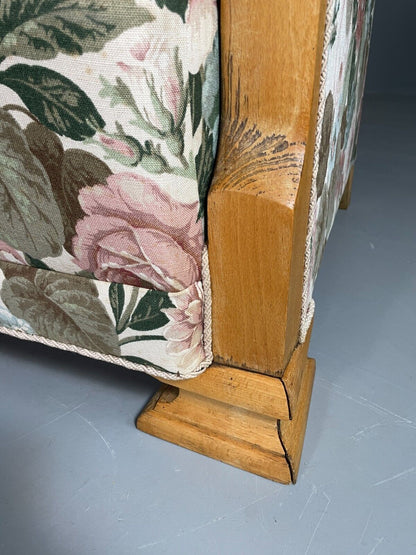 EB6654 2 Vintage Danish Lounge Chairs Floral Honey Oak Art Deco Antique VCLO - UKDK FURNITURE