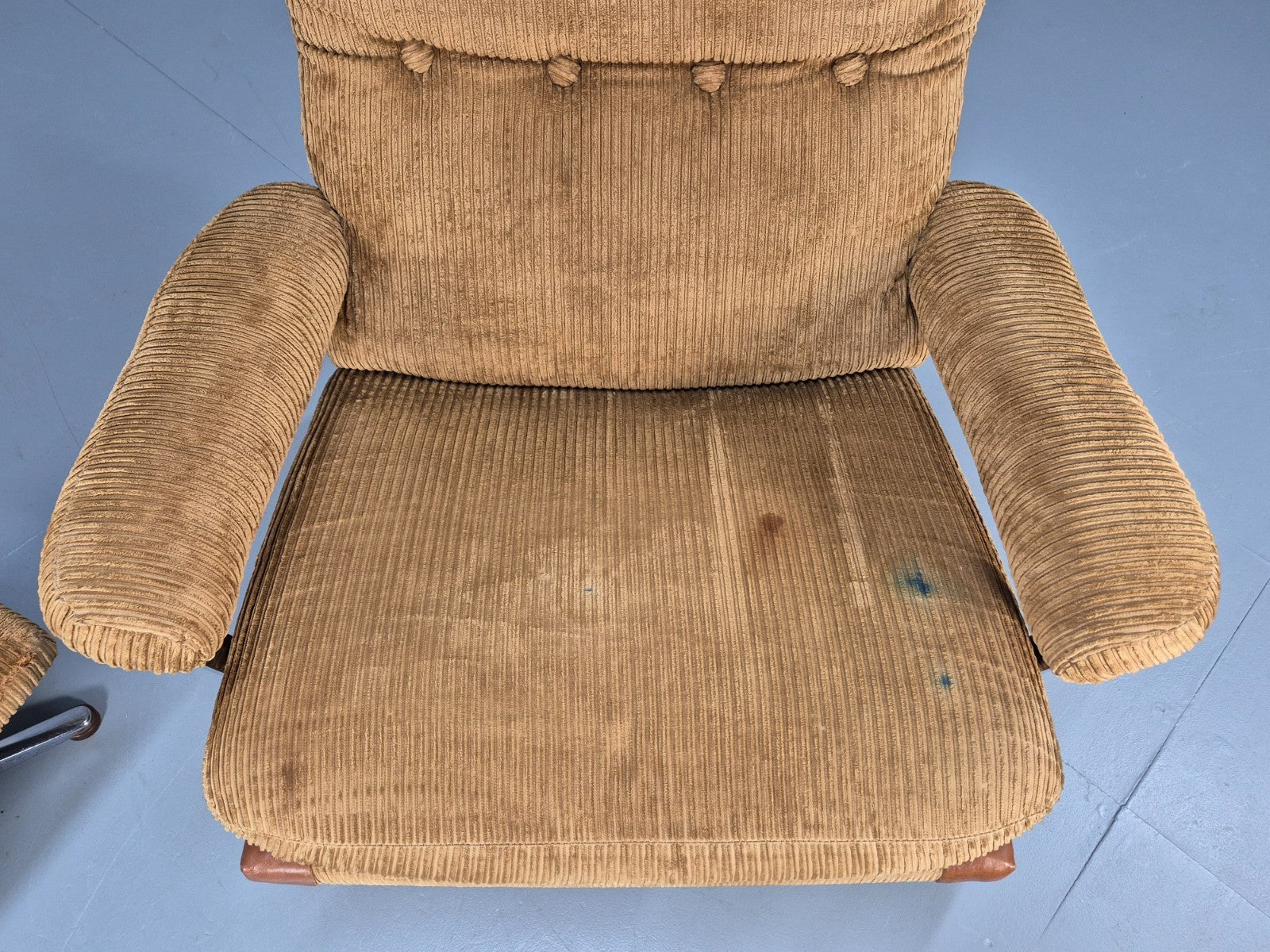 1970s Swivel Chair and Footstool Gold Corduroy Chrome Danish Elu EB10688 MSWI7