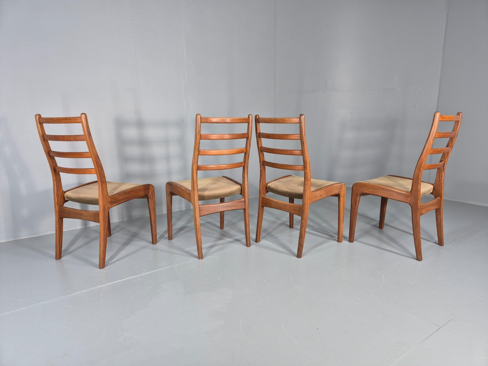 4 Vintage G Plan Dining Chairs Teak Ladder Back Frames Green Retro EB11836 MDIN10