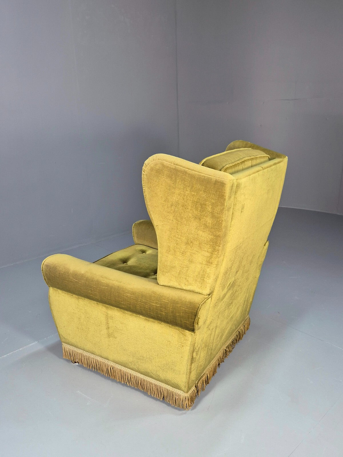Vintage Danish Green Wing Back Lounge Chair 1970s Retro Tassels EB9576 VCLO - UKDK FURNITURE