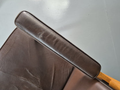 EB7165 Vintage Swedish Elbow Chair Brown Leather Oak 1960s Retro MCM MNOR - UKDK FURNITURE