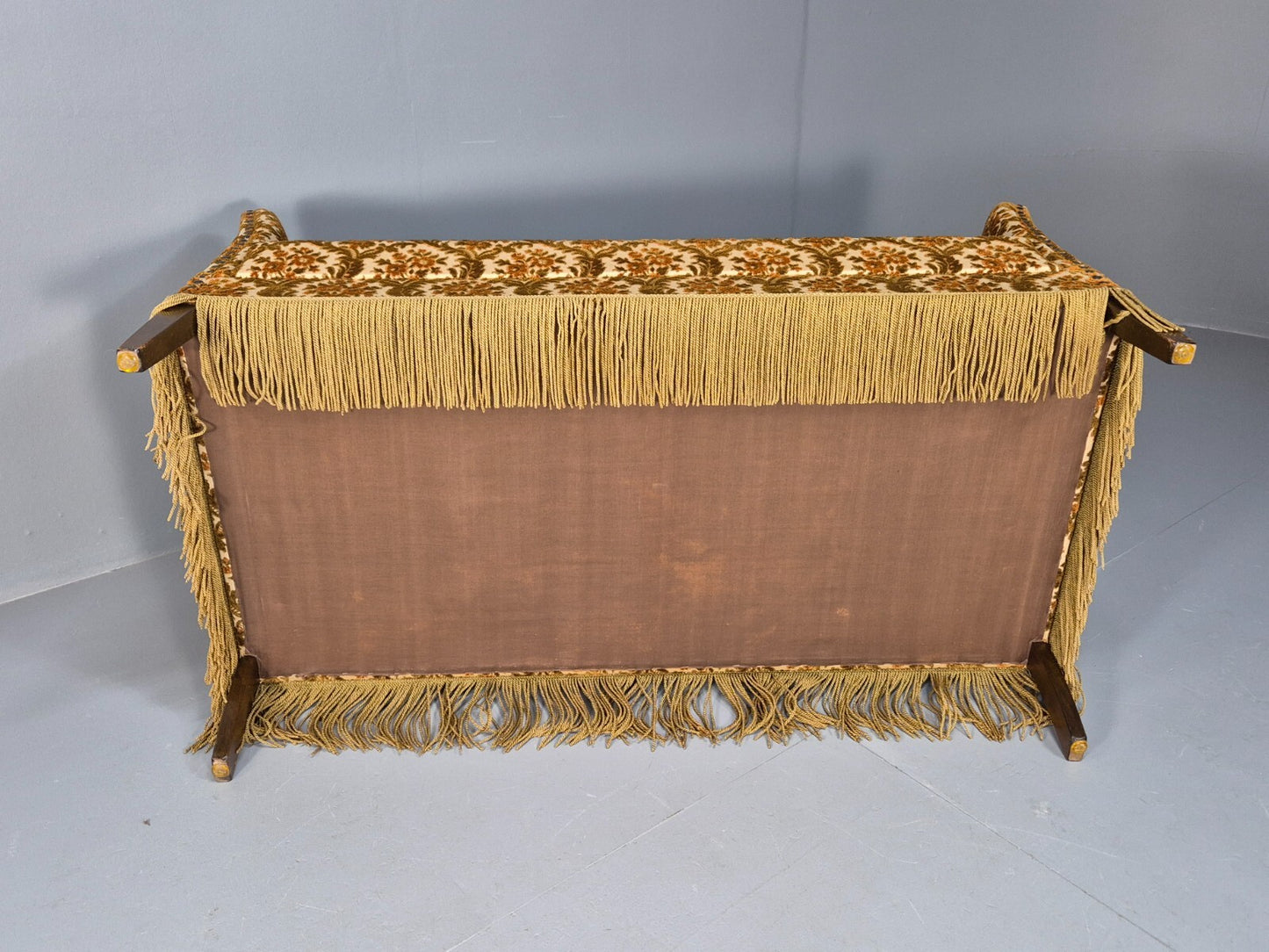 Vintage Danish 2 Seat Sofa Compact and Boxy Gold Moquette Tassels EB9588 V2SS - UKDK FURNITURE