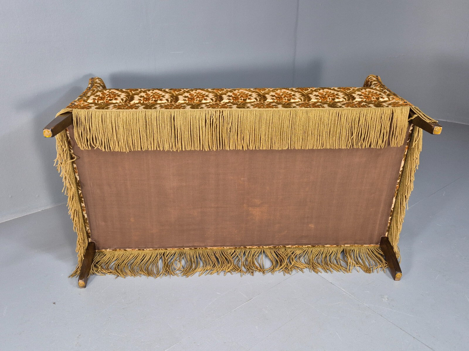 Vintage Danish 2 Seat Sofa Compact and Boxy Gold Moquette Tassels EB9588 V2SS - UKDK FURNITURE