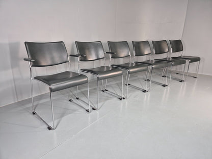 6 Leather Stacking Chairs Brunner Linos Dark Green Chrome Modern EB11736 MSTA0