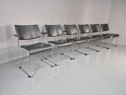 6 Leather Stacking Chairs Brunner Linos Dark Green Chrome Modern EB11736 MSTA0
