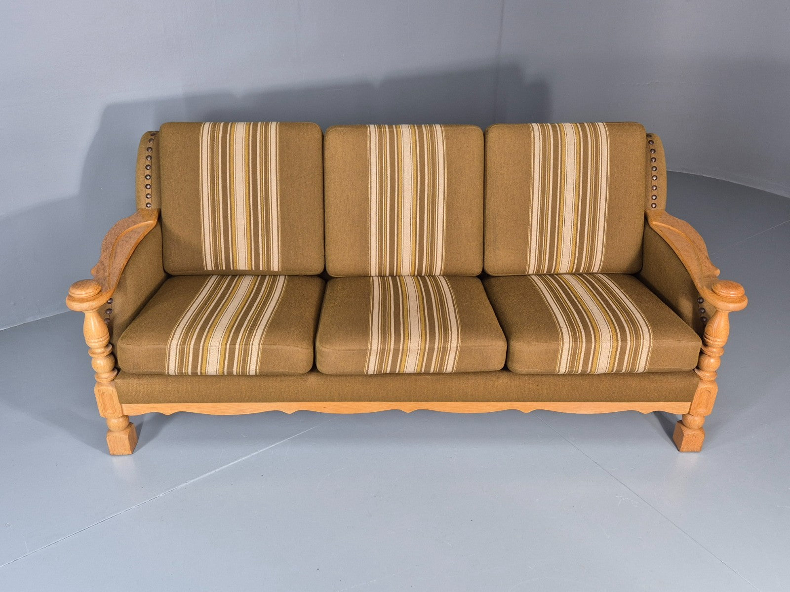 Vintage Danish Three Seater Settee Kjaernulf Style Oak Frame EB11313 M3SS3
