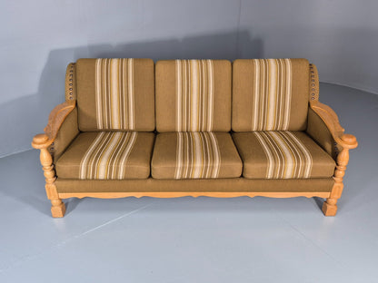 Vintage Danish Three Seater Settee Kjaernulf Style Oak Frame EB11313 M3SS3