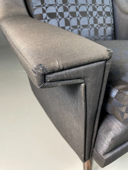 Vintage Danish Lounge Chair Blue Cotton Op Art Cushions Retro MCM EB6538 MNOR - UKDK FURNITURE