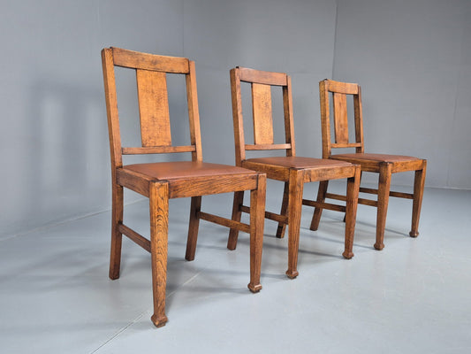 3 Arts and Crafts Heals style Oak Dining Chairs 1920s EB10695 VDIN0