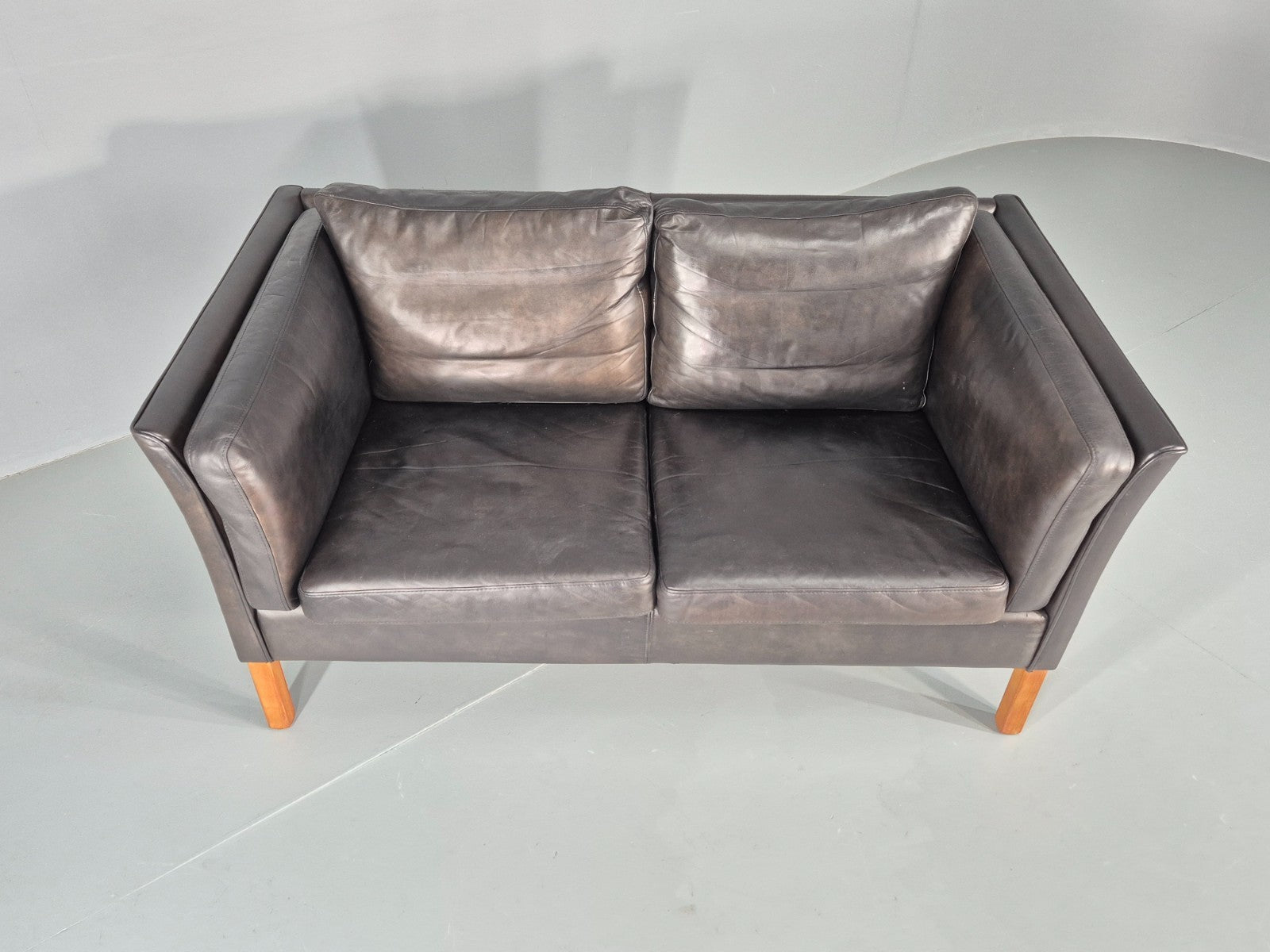 Vintage 2 Seater Sofa Black Leather Danish Retro Mid Century EB10477 M2SS4