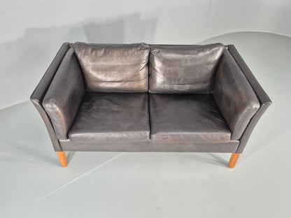 Vintage 2 Seater Sofa Black Leather Danish Retro Mid Century EB10477 M2SS4