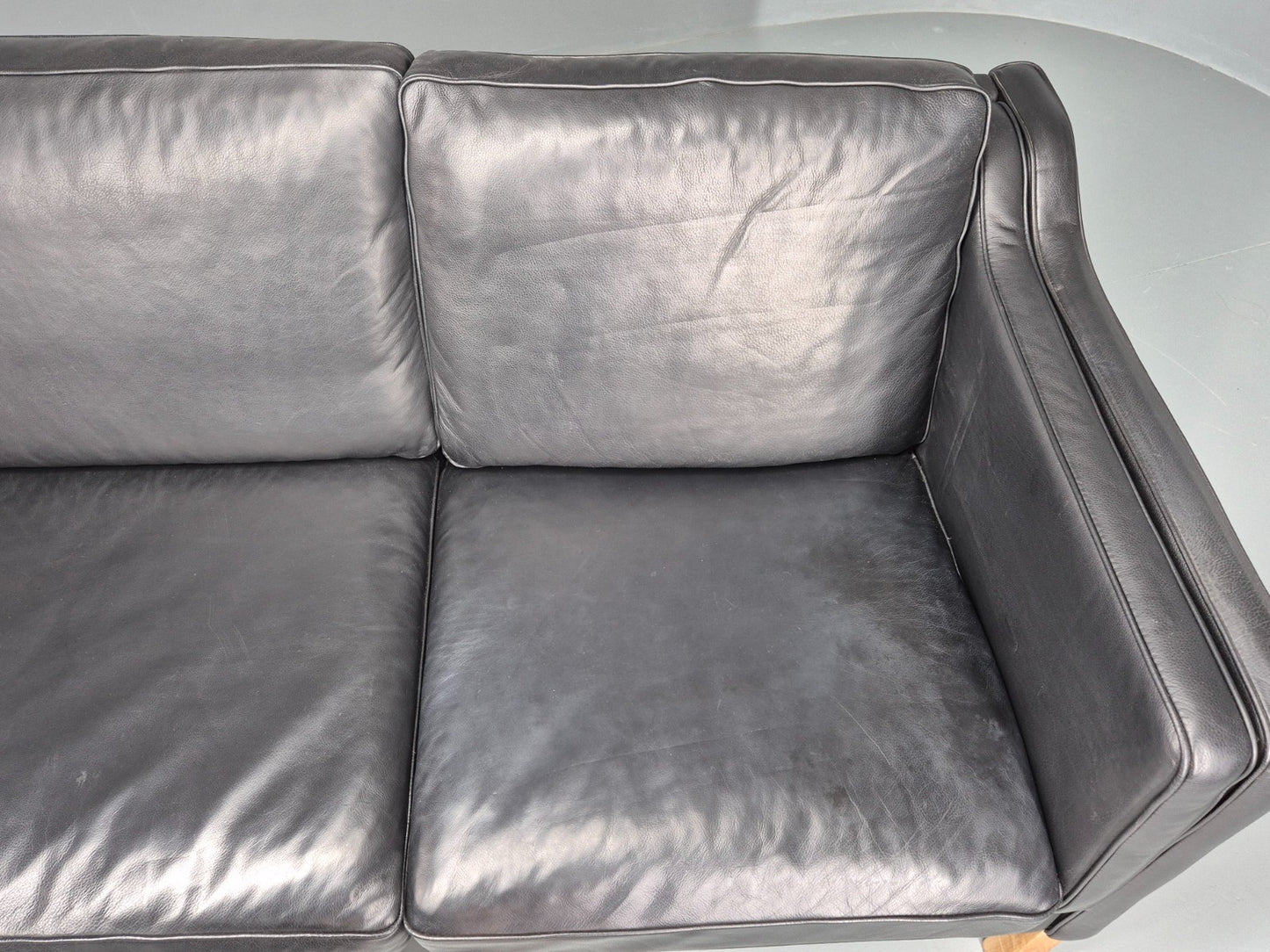 Vintage 3 Seat Sofa Danish Black Leather and Vinyl Mid Century EB10468 M3SS6