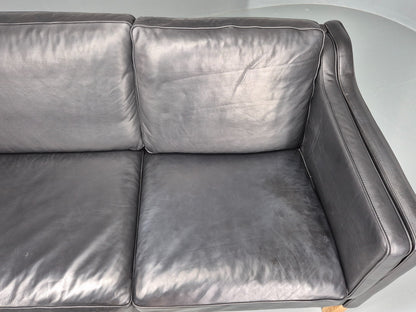 Vintage 3 Seat Sofa Danish Black Leather and Vinyl Mid Century EB10468 M3SS6