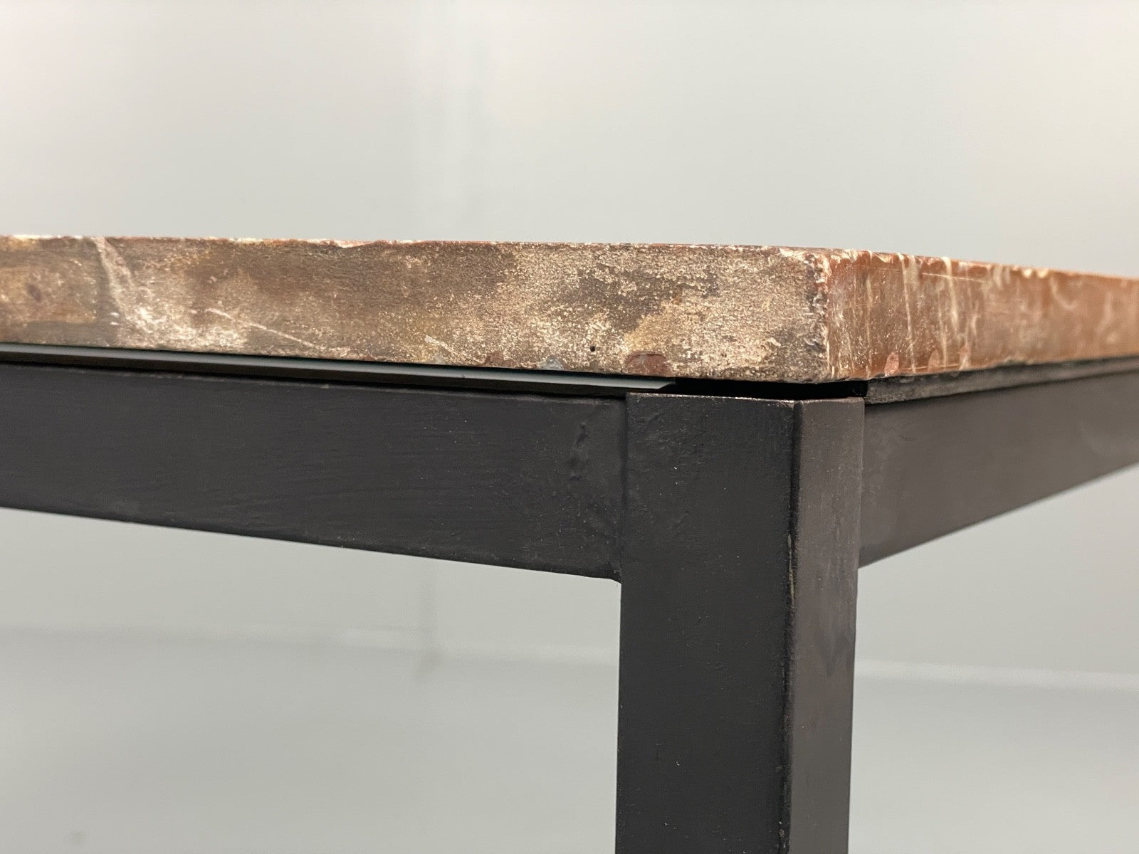 Vintage Marble Coffee Table Black Steel Frame Magazine Rack  1980s EB11047 MWOO9