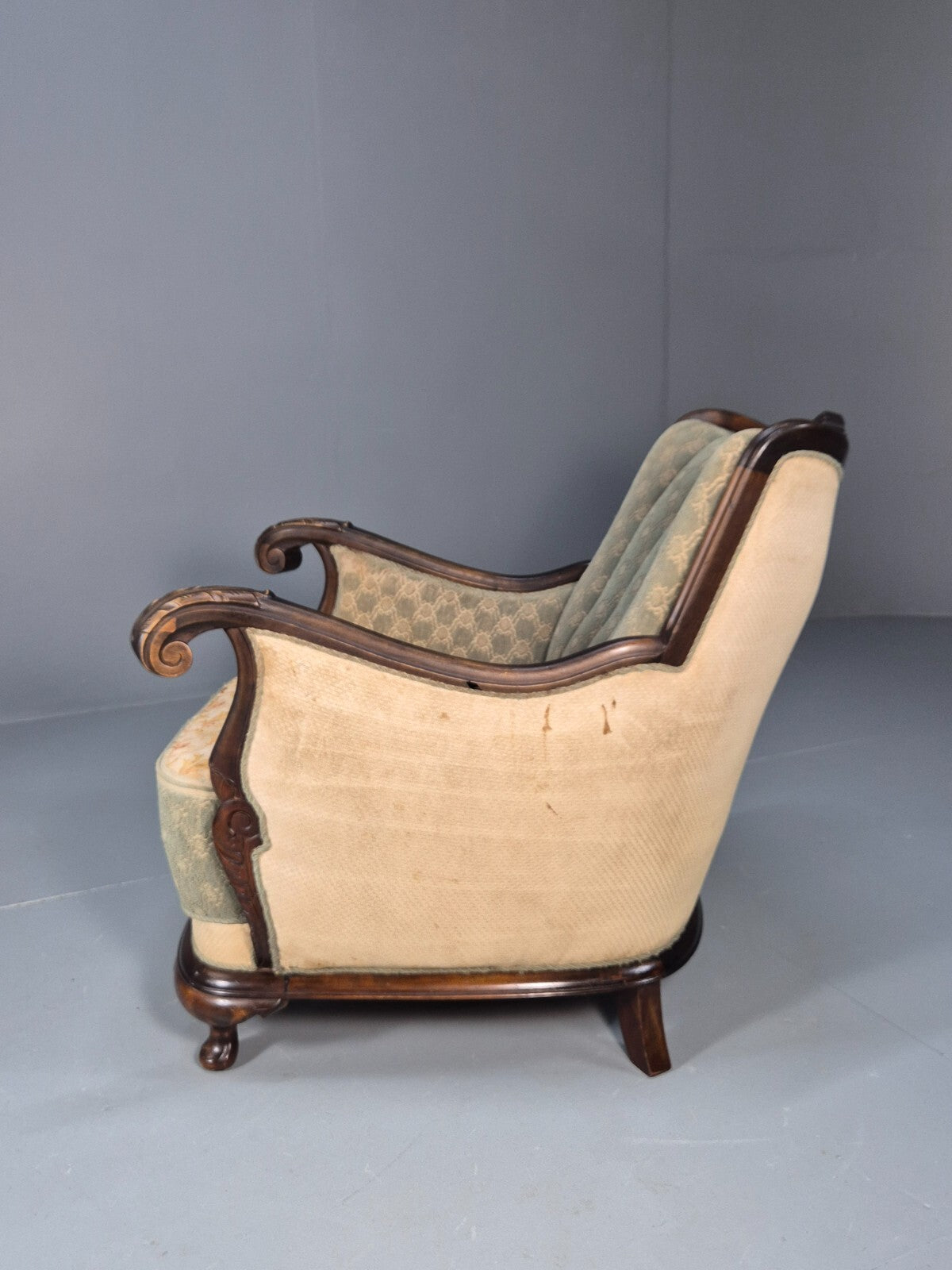 Antique Mahogany Shell Back Cream And Green Armchair Floral Pattern EB9531 VCLO - UKDK FURNITURE