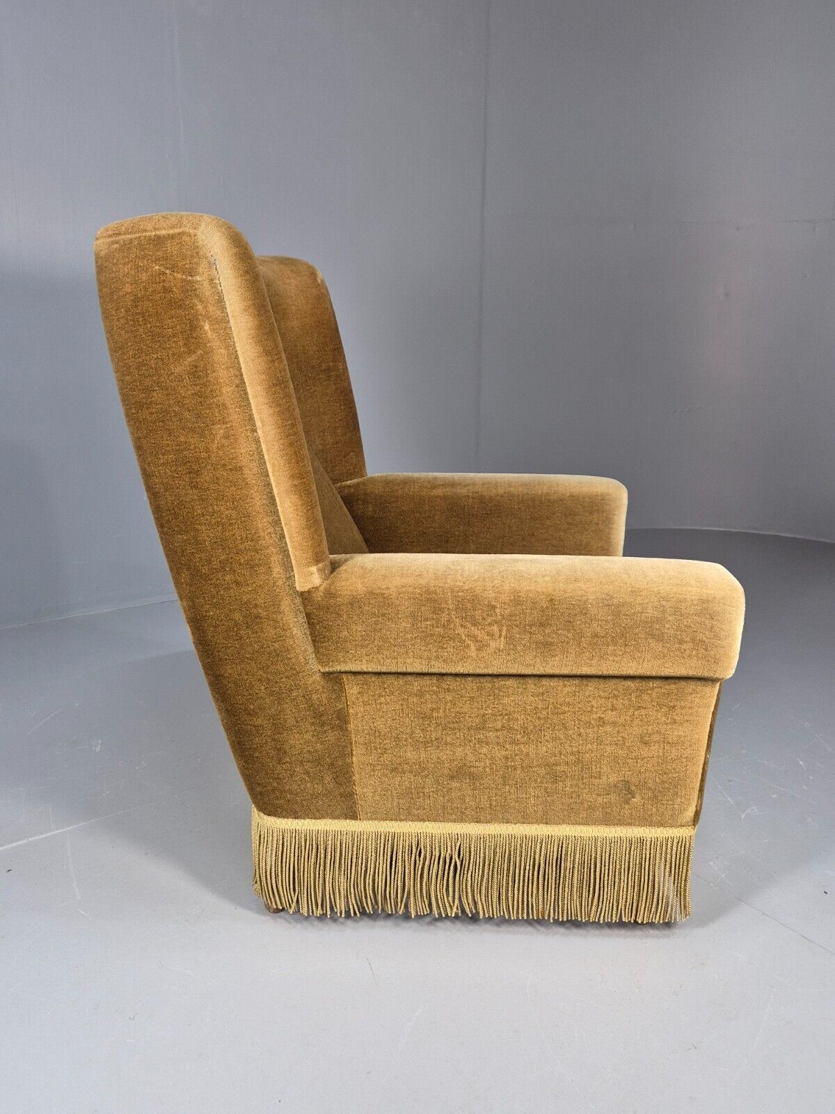 Vintage Danish Mid Century Lounge Chair Green Velour and Tassels MCM EB9041 MNOR - UKDK FURNITURE