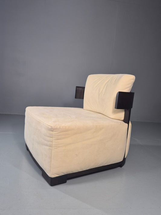Modern Porada Bea Chair Cream Suede Italian Design Walnut EB11003  MNOR1