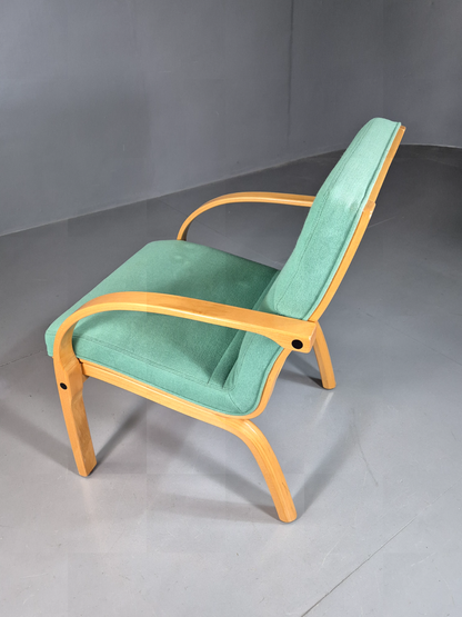 Vintage Danish Lounge Chair Mint Wool Bentwood 1980s Retro EB7217 MBEN - UKDK FURNITURE