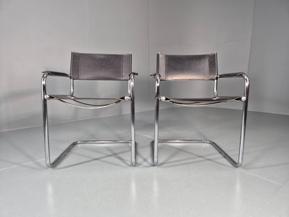 2 Leather and Chrome Elbow Chair Bauhaus Style Vintage 1980s Retro EB11214 MNOR3
