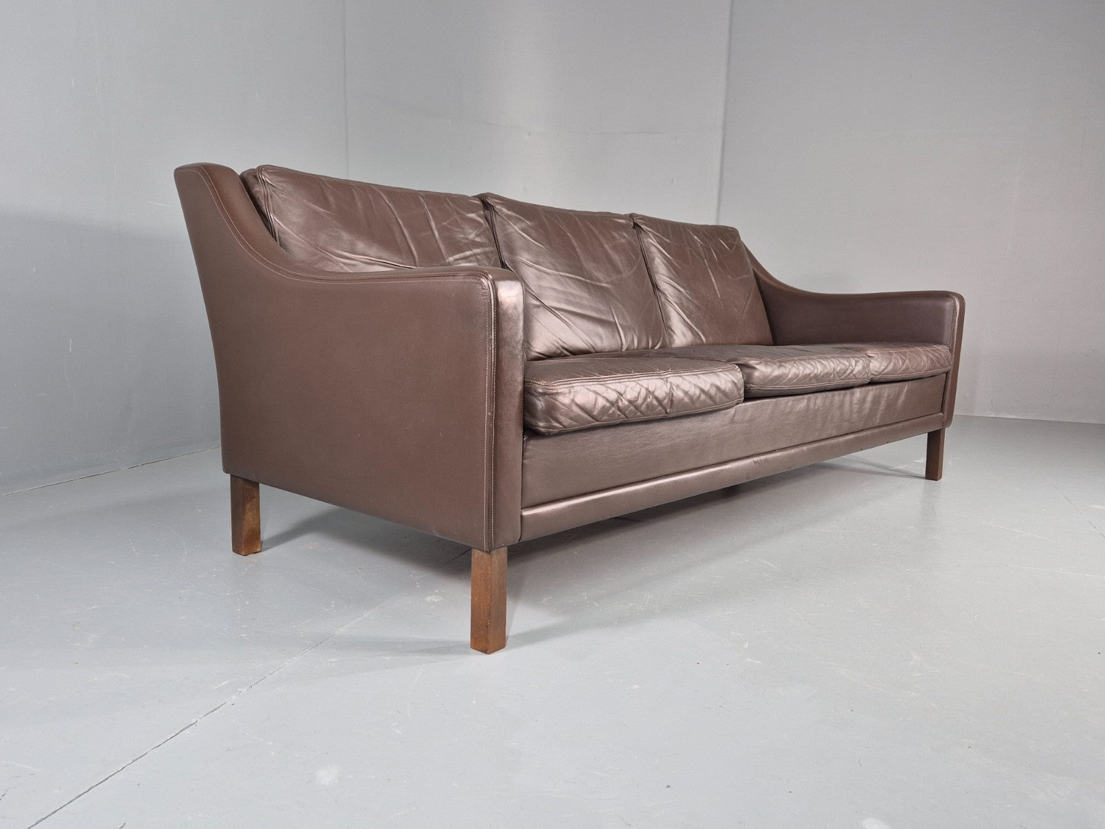 Vintage 3 Seat Leather Sofa 1970s Danish Brown Mid Century Retro EB10519 M3SS1