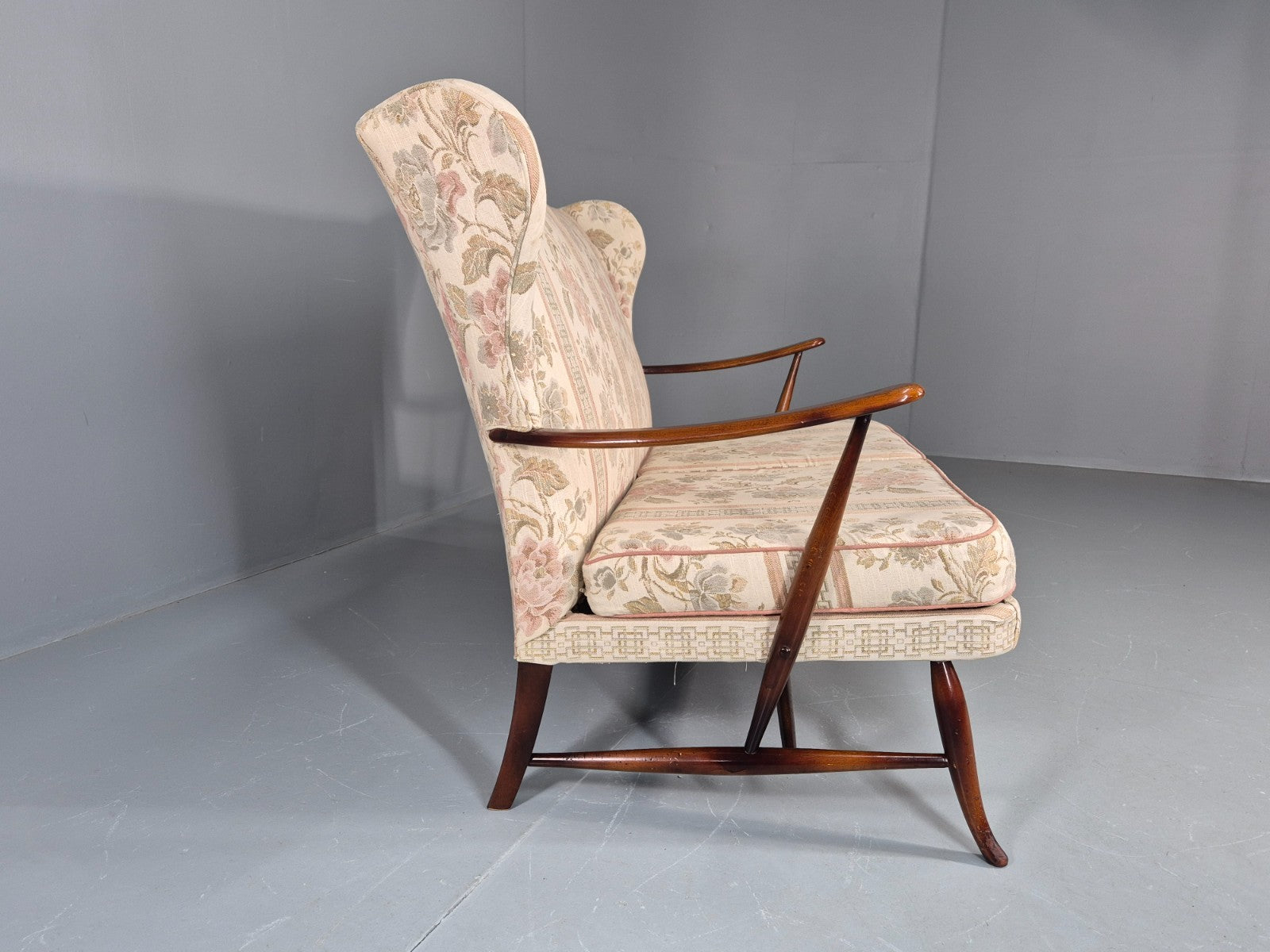 Vintage Ercol 2 Seater Sofa 1960s Floral Cotton Retro MCM EB11706 M2SS9