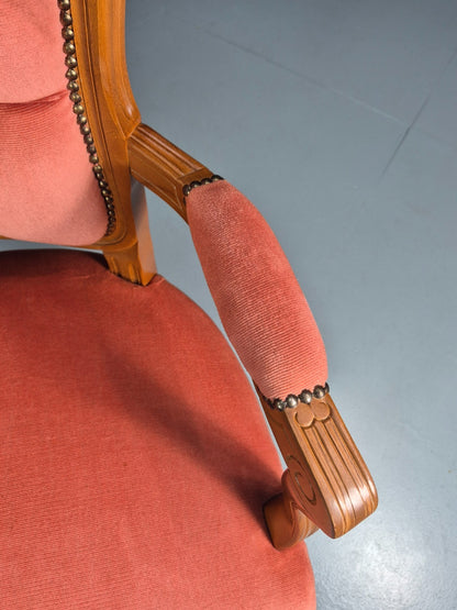 Vintage Rococo Lounge Chair Danish 1970s Reproduction Salmon Pink EB10986 VCLO11