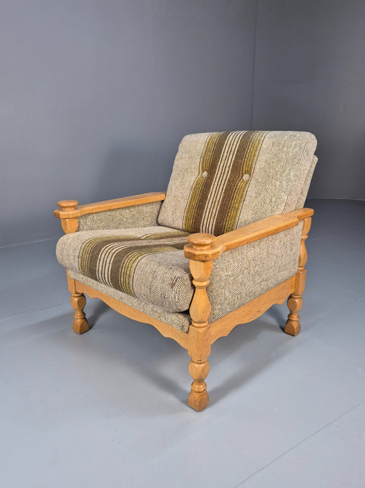 Vintage Danish Kjaernulf Style Oak and Wool Lounge Chair 1970s EB9714 MNOR - UKDK FURNITURE