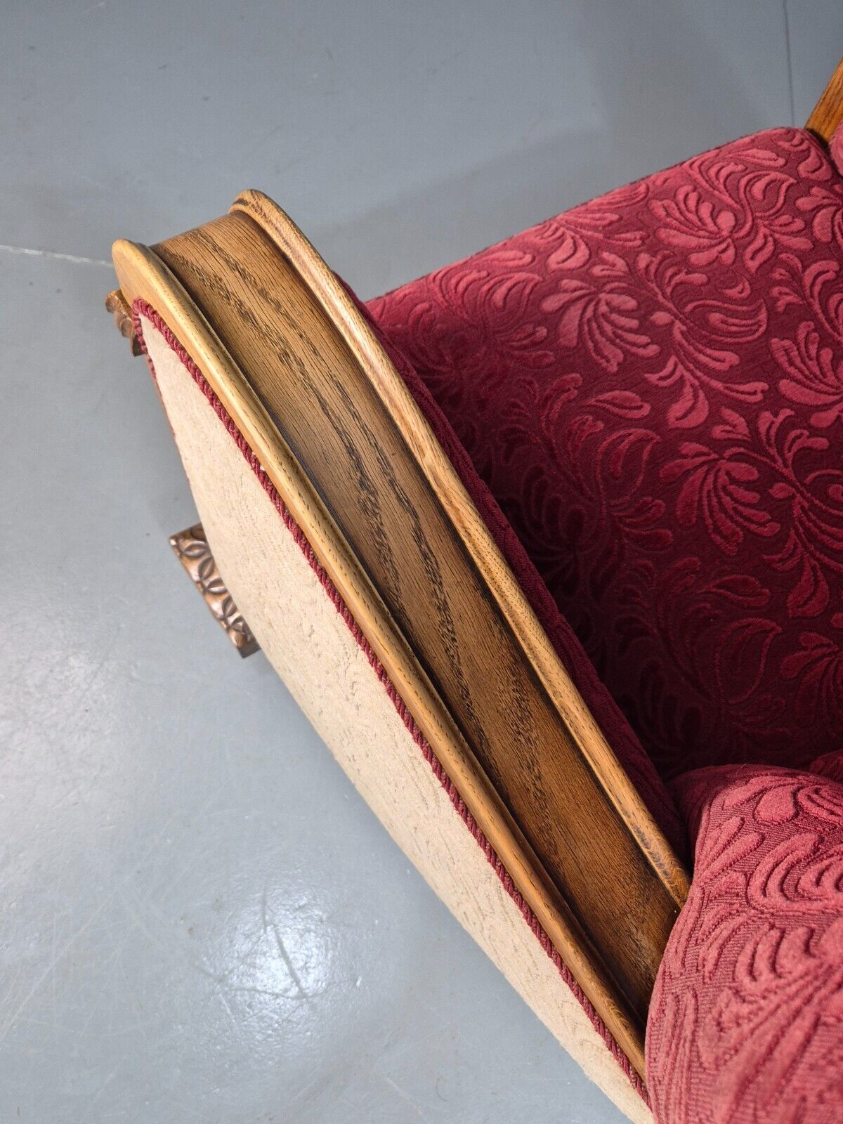 Vintage Danish Lounge Chair Red Moquette Oak Shell Back Antique 1930 EB8280 VCLO - UKDK FURNITURE