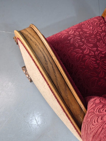 Vintage Danish Lounge Chair Red Moquette Oak Shell Back Antique 1930 EB8280 VCLO - UKDK FURNITURE